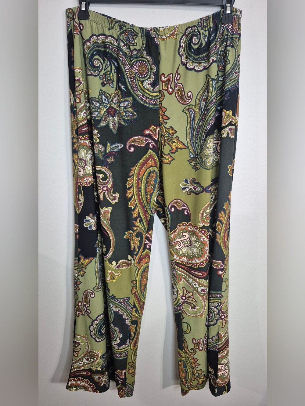 Women's Paisley Print Pull-On Pants - Olive Green Size XL
